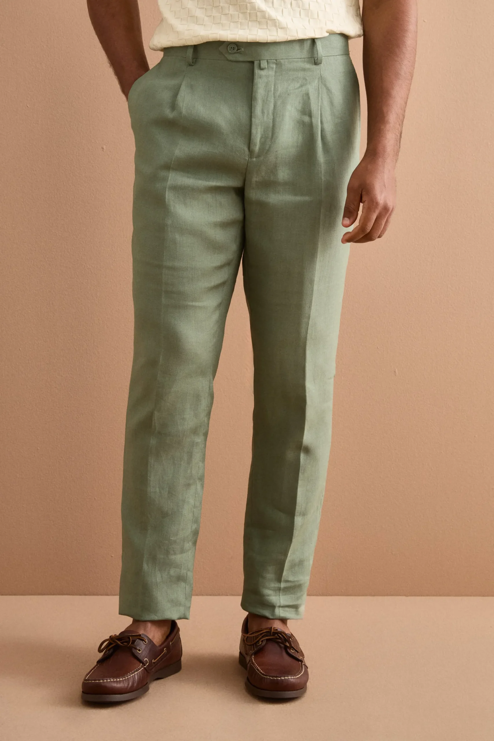 Abito Slim Fit Semifoderato in Lino - SALVIA