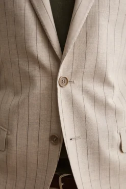 Abito Uomo in Lana Vergine Gessato Slim Fit - BEIGE GESSATO