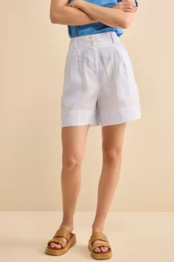 Bermuda a Righe in Lino con Pinces - AZZURRO RIGATO