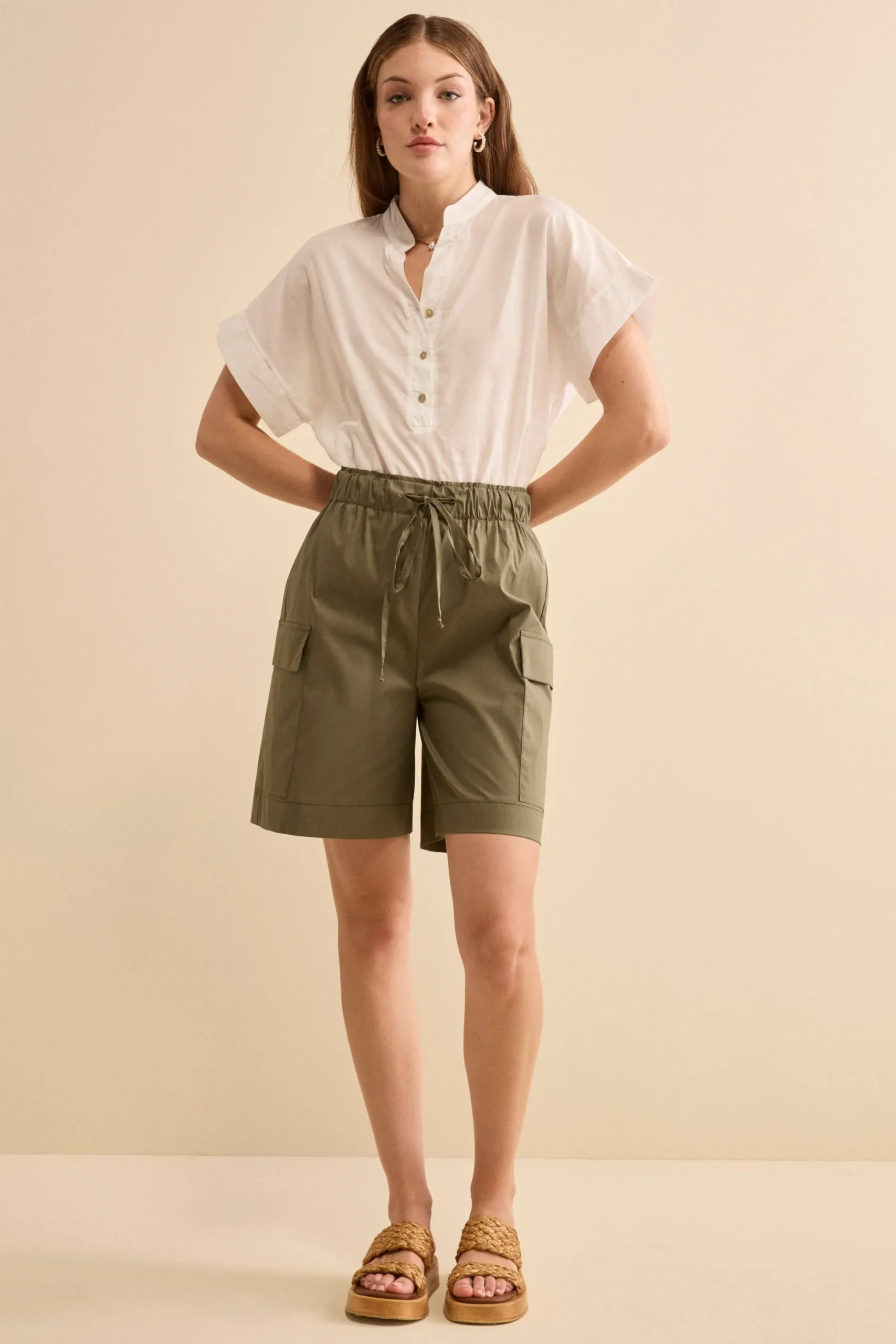 Bermuda Cargo in Tela con Coulisse - VERDE MILITARE