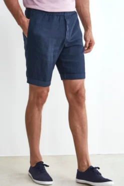 Bermuda Coulisse in Lino - BLU NOTTE