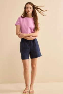 Bermuda in Lino con Bottoni - NAVY
