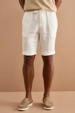 Bermuda in Lino con Coulisse e Risvolto - PANNA