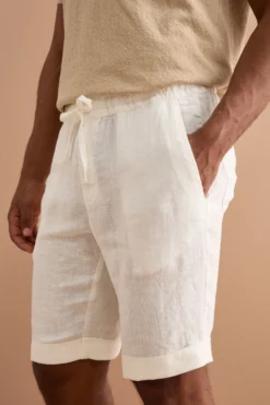 Bermuda in Lino con Coulisse e Risvolto - PANNA