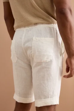 Bermuda in Lino con Coulisse e Risvolto - PANNA
