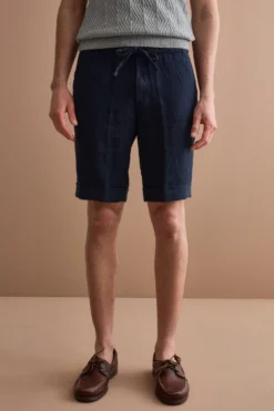 Bermuda in Lino con Coulisse e Risvolto - BLU