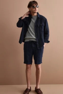Bermuda in Lino con Coulisse e Risvolto - BLU