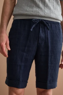 Bermuda in Lino con Coulisse e Risvolto - BLU