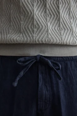 Bermuda in Lino con Coulisse e Risvolto - BLU