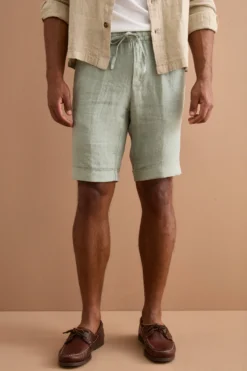 Bermuda in Lino con Coulisse e Risvolto - VERDE