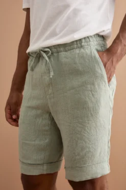 Bermuda in Lino con Coulisse e Risvolto - VERDE
