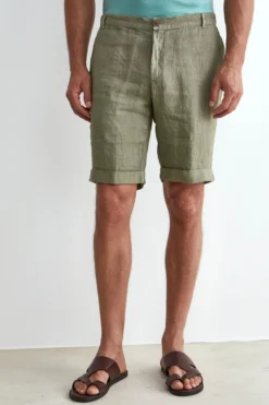 Bermuda in Lino con Risvolto - VERDE MILITARE