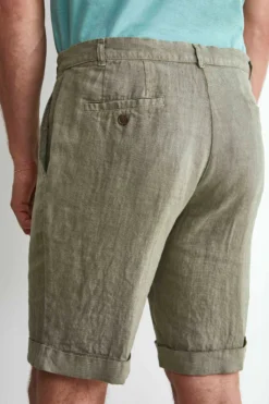 Bermuda in Lino con Risvolto - VERDE MILITARE