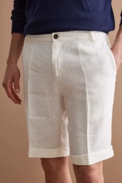 Bermuda Uomo in Lino Regular Fit con Risvolto - PANNA