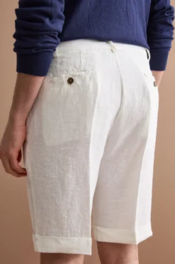 Bermuda Uomo in Lino Regular Fit con Risvolto - PANNA