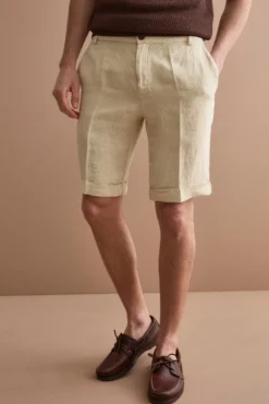 Bermuda Uomo in Lino Regular Fit con Risvolto - SABBIA