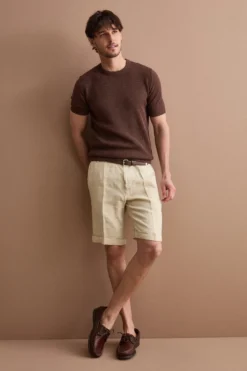 Bermuda Uomo in Lino Regular Fit con Risvolto - SABBIA