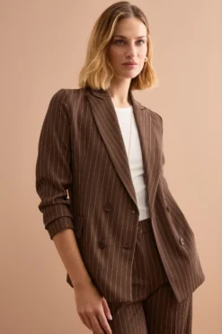 Blazer Cady Doppiopetto Gessato con Revers Punto Lancia - MARRONE GESSATO