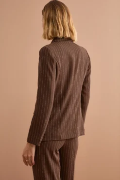 Blazer Cady Doppiopetto Gessato con Revers Punto Lancia - MARRONE GESSATO