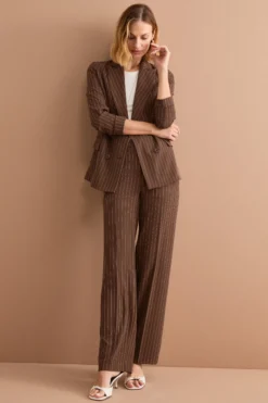 Blazer Cady Doppiopetto Gessato con Revers Punto Lancia - MARRONE GESSATO