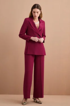 Blazer Doppiopetto Foderato in Cady - BORDEAUX