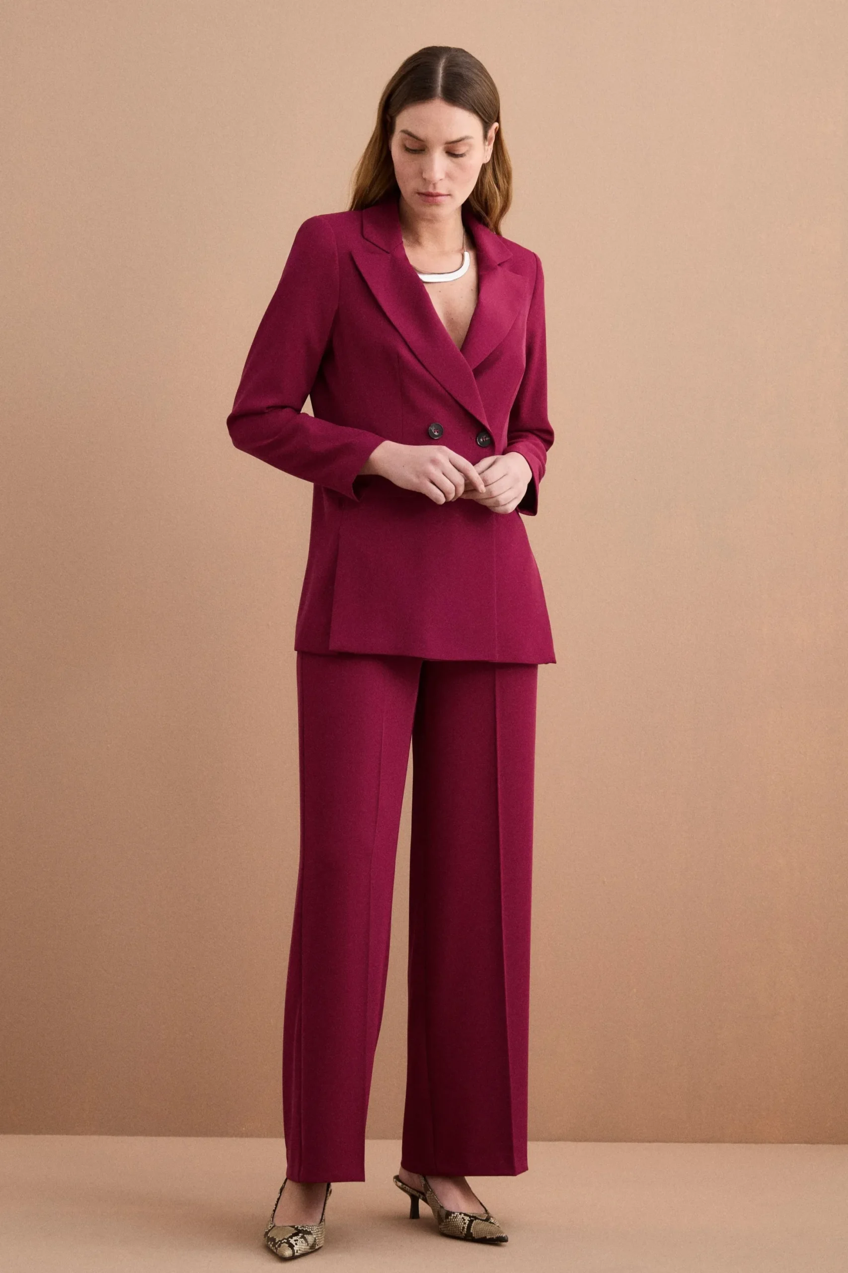 Blazer Doppiopetto Foderato in Cady - BORDEAUX