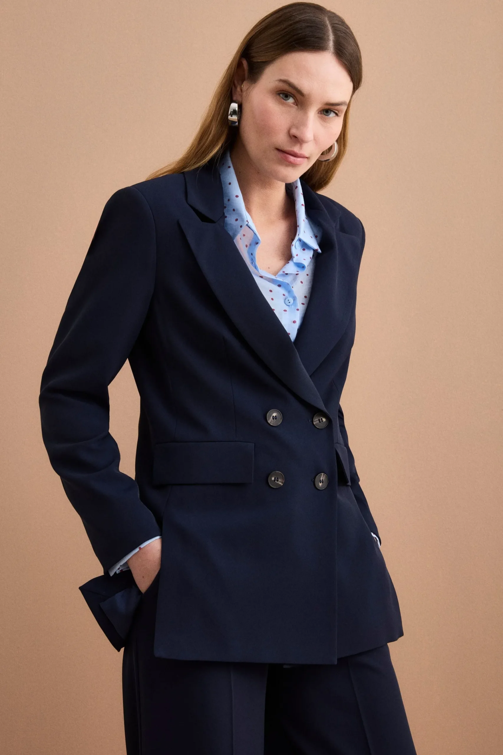 Blazer Doppiopetto Foderato in Cady - BLU