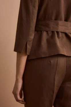Blazer Foderato da Cerimonia in Raso con Cintura - CIOCCOLATO