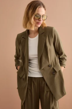 Blazer Lungo Doppiopetto con Revers - VERDE MILITARE
