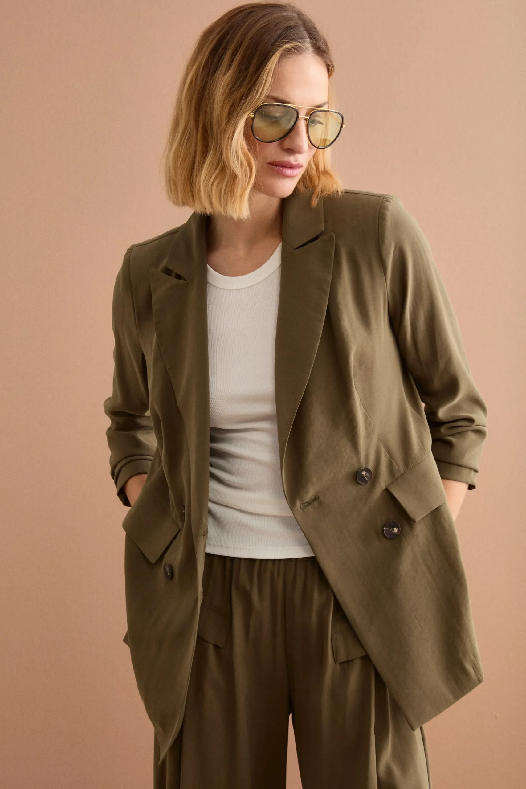 Blazer Lungo Doppiopetto con Revers - VERDE MILITARE