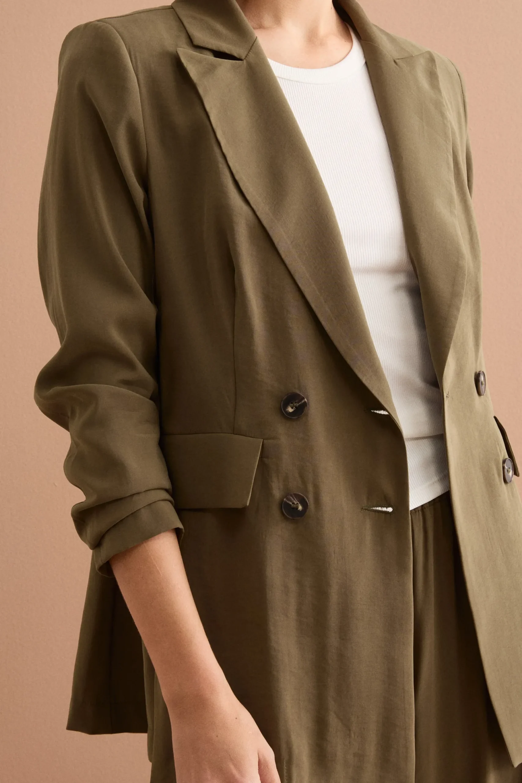 Blazer Lungo Doppiopetto con Revers - VERDE MILITARE