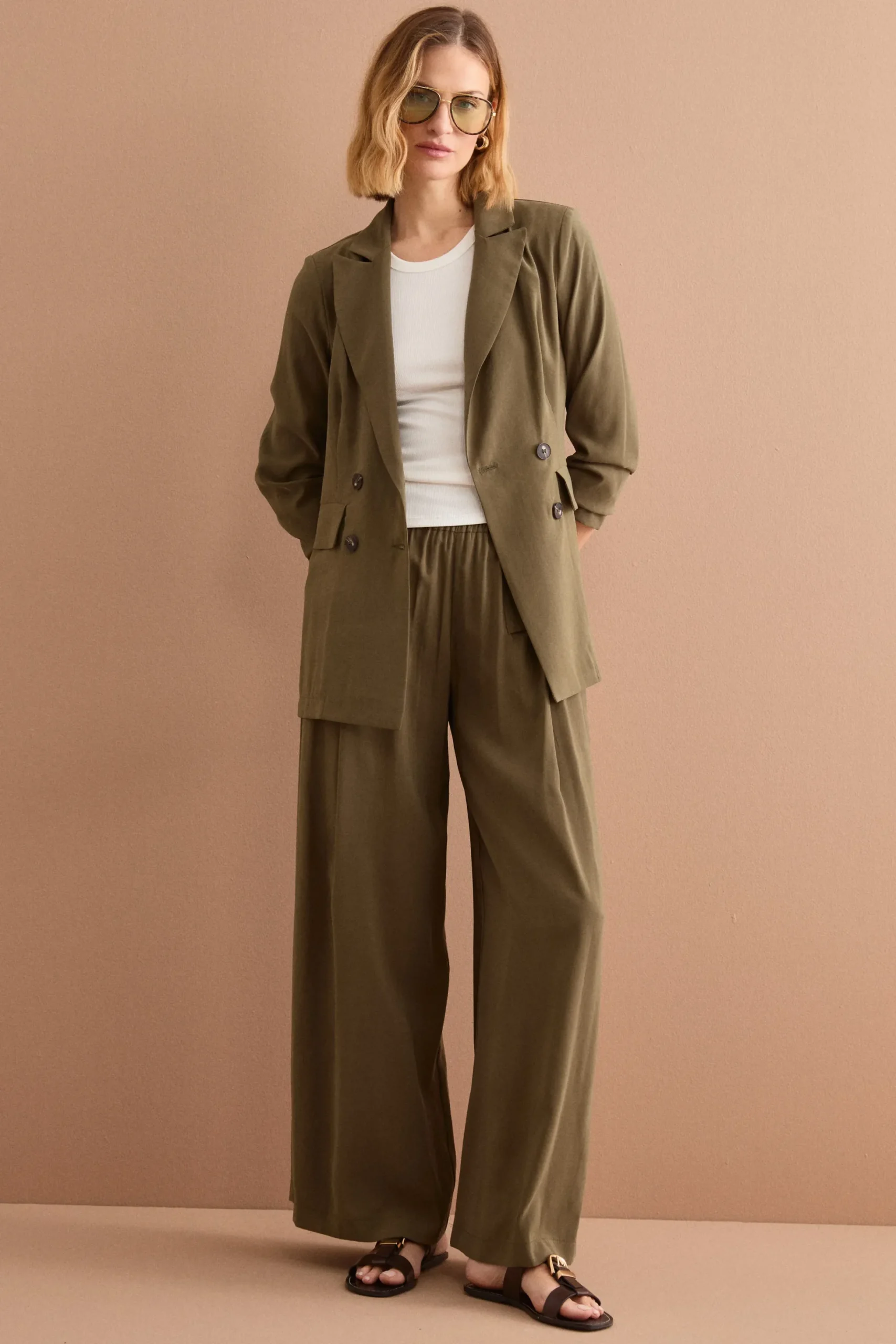 Blazer Lungo Doppiopetto con Revers - VERDE MILITARE