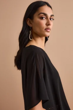 Blusa Cerimonia in Georgette con Fiocco - NERO