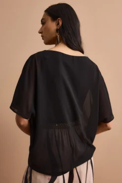 Blusa Cerimonia in Georgette con Fiocco - NERO