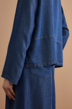 Blusa Denim Over con Colletto a Camicia - DENIM