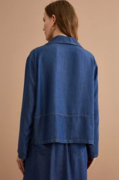 Blusa Denim Over con Colletto a Camicia - DENIM