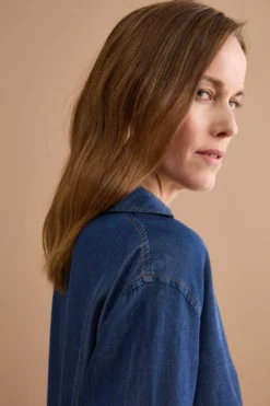Blusa Denim Over con Colletto a Camicia - DENIM