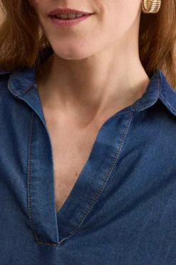 Blusa Denim Over con Colletto a Camicia - DENIM