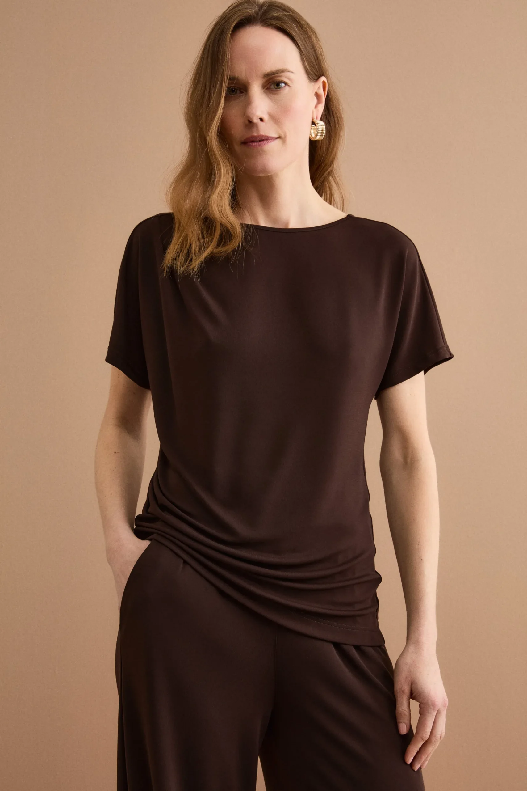Blusa Elegante in Jersey Crêpe - CIOCCOLATO