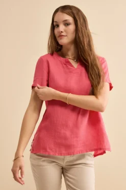 Blusa Morbida Girocollo in Lino - CORALLO