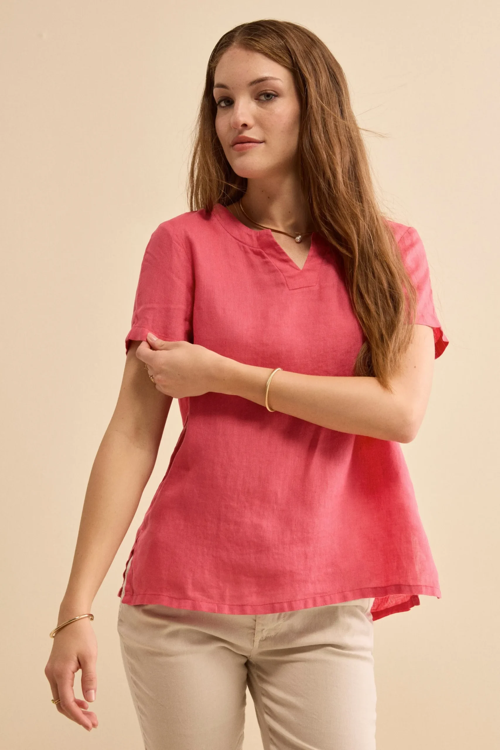 Blusa Morbida Girocollo in Lino - CORALLO
