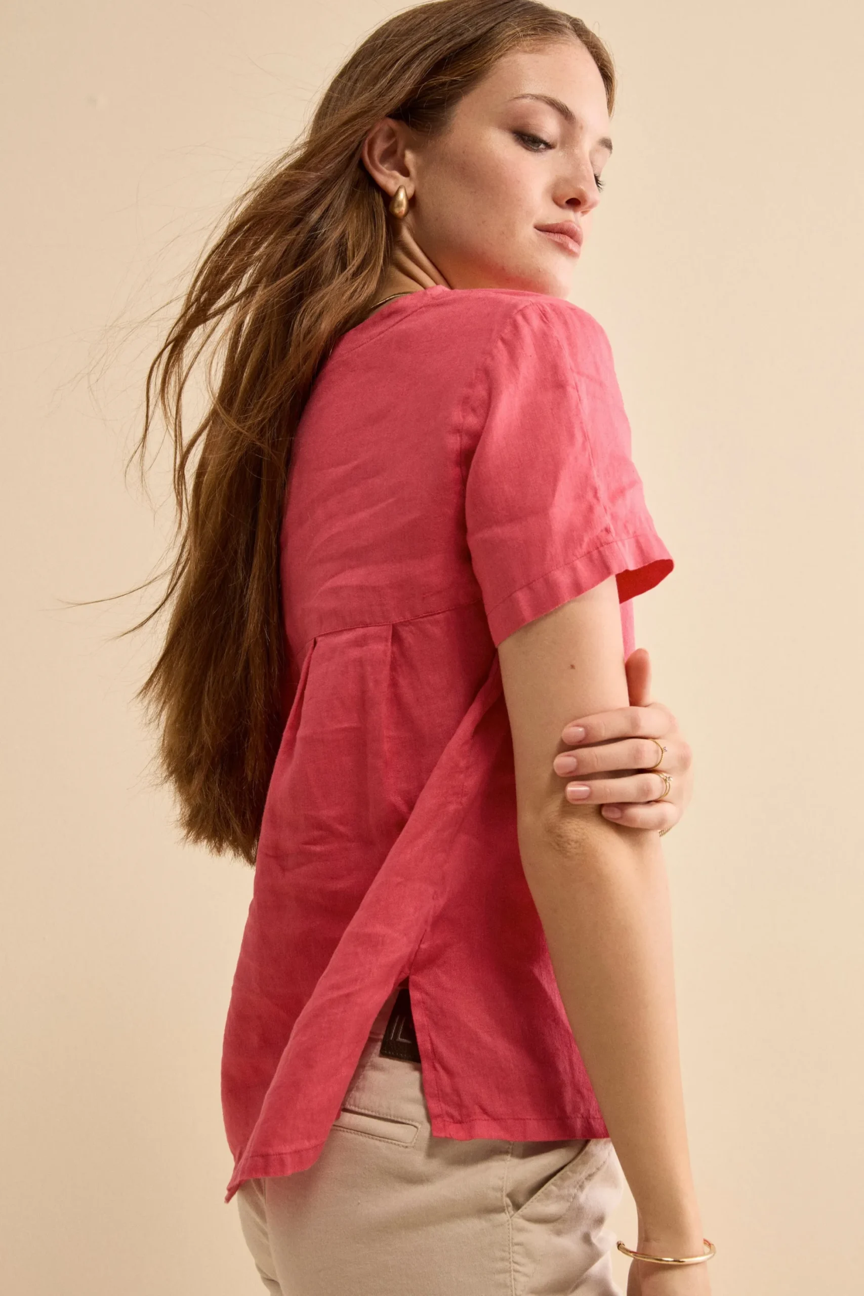 Blusa Morbida Girocollo in Lino - CORALLO