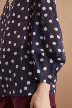 Blusa Over a Pois con Scollo a V - FANT. BLU