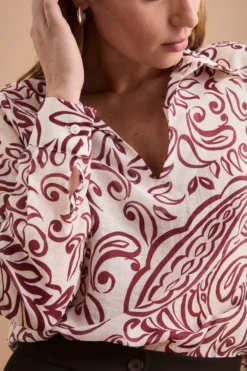Blusa Over con Scollo a V in Fantasia Jacquard - FANT. BORDEAUX
