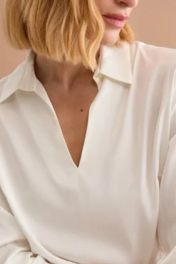 Blusa Over Elegante con Collo a Camicia - PANNA
