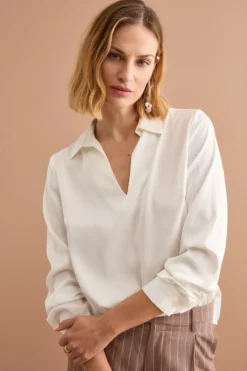 Blusa Over Elegante con Collo a Camicia - PANNA