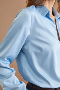Blusa Over Elegante con Collo a Camicia - CIELO