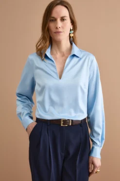 Blusa Over Elegante con Collo a Camicia - CIELO