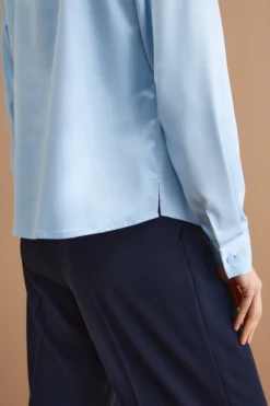 Blusa Over Elegante con Collo a Camicia - CIELO