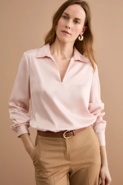 Blusa Over Elegante con Collo a Camicia - ROSA